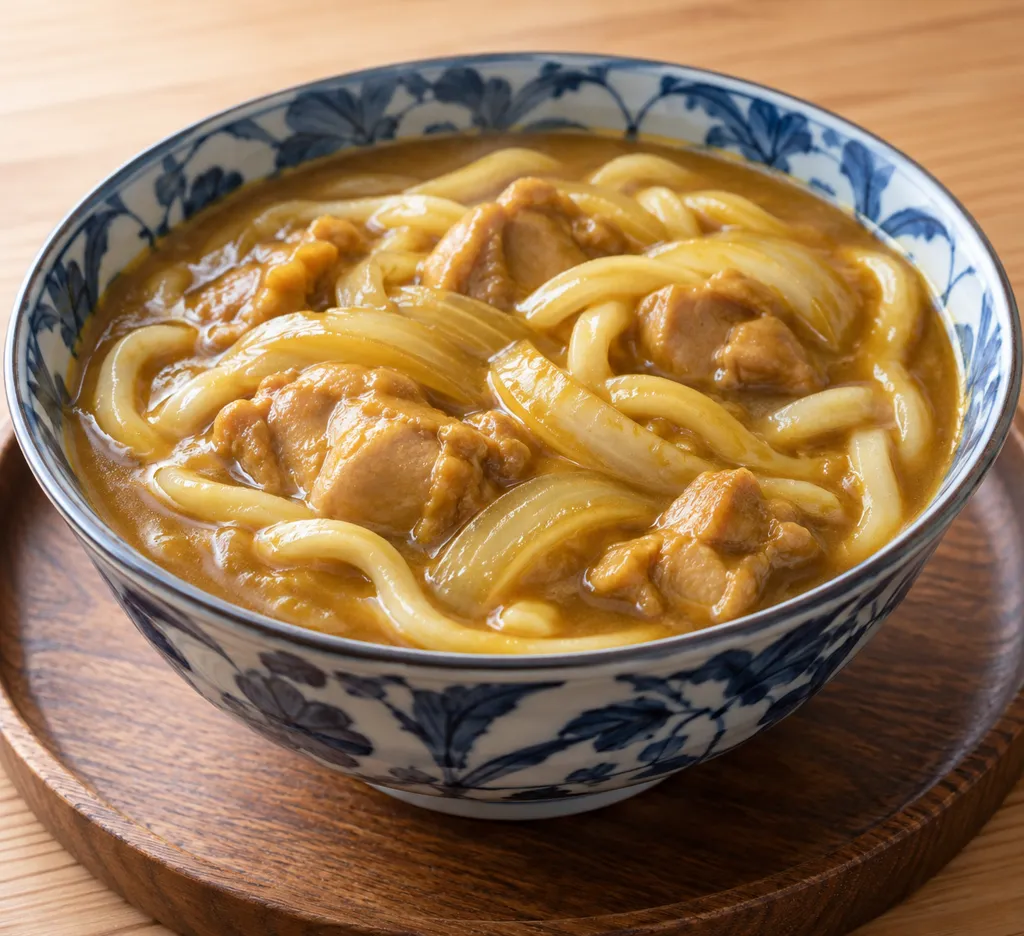 鶏もも肉と玉ねぎのカレーうどんの完成イメージ