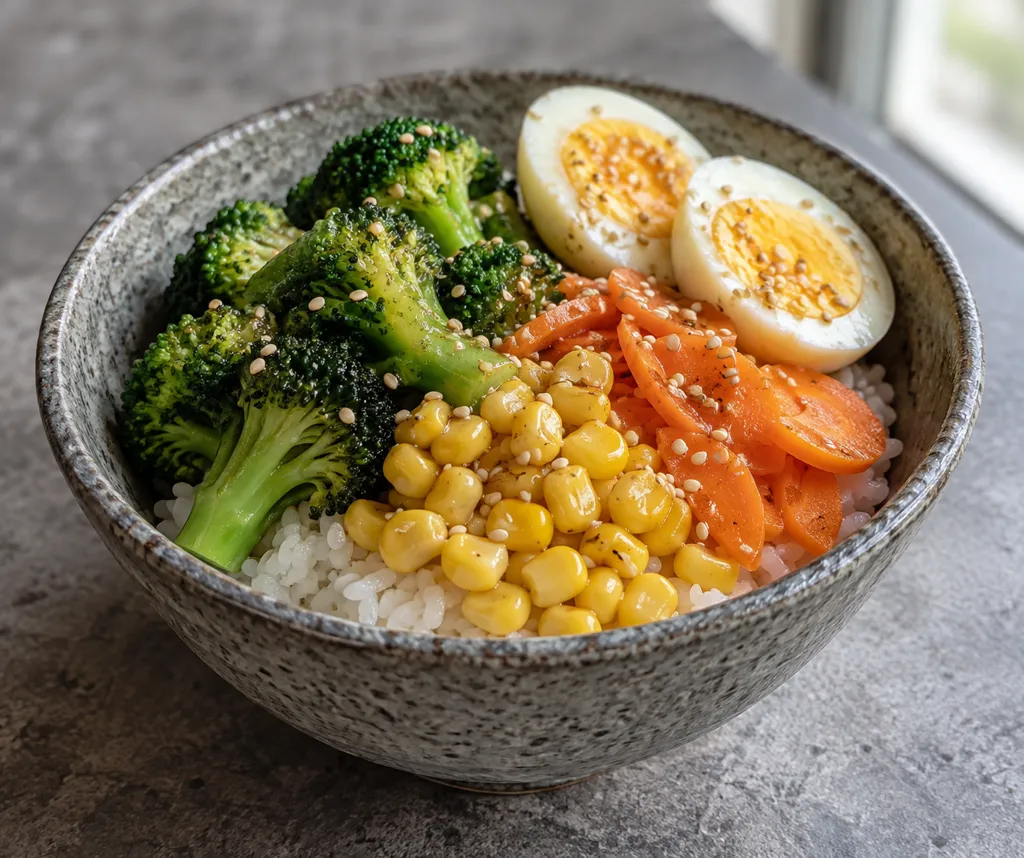 ブロッコリーとコーンのナムル丼の完成イメージ