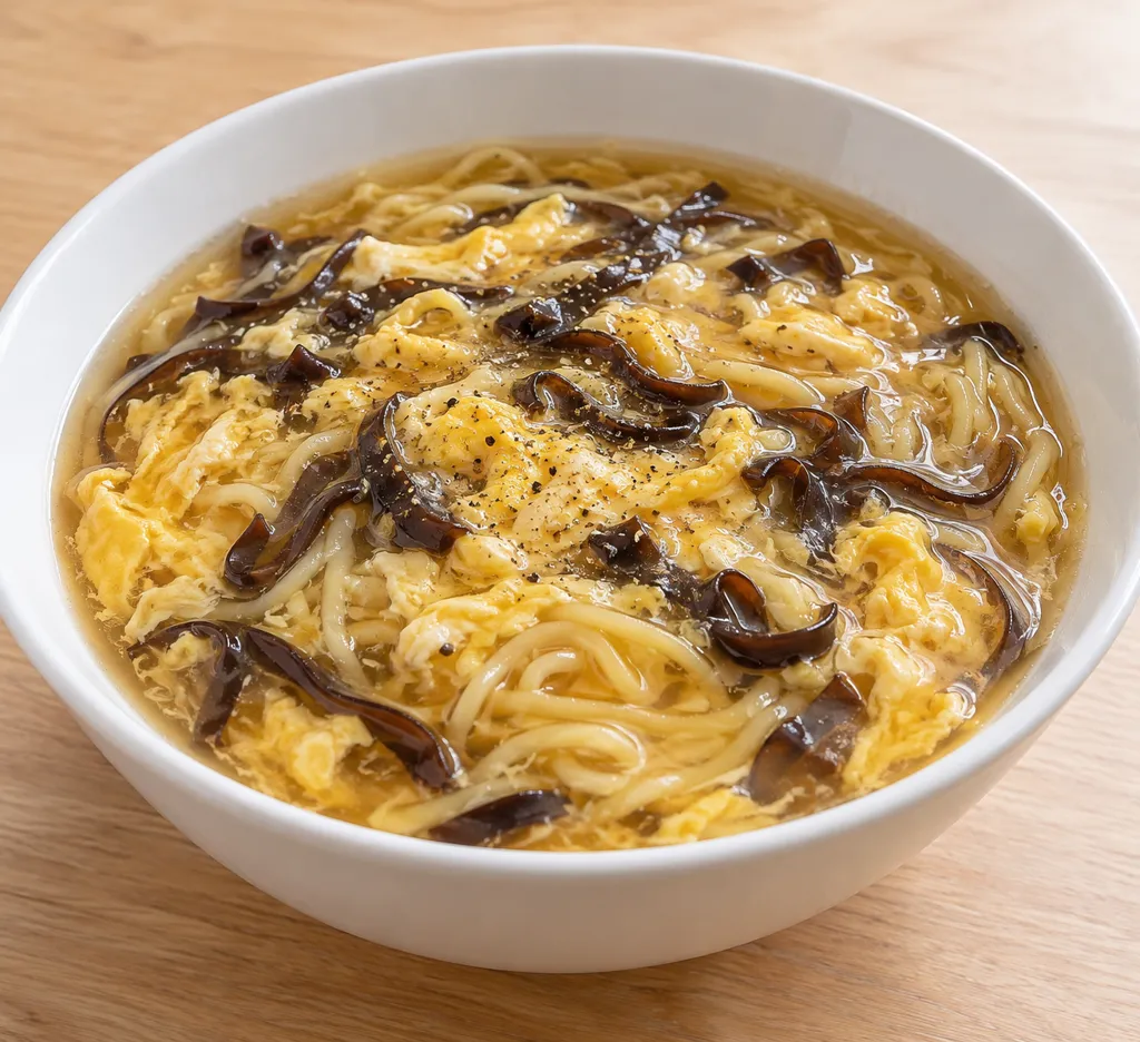 時短きくらげと卵の酸辣湯麺の完成イメージ