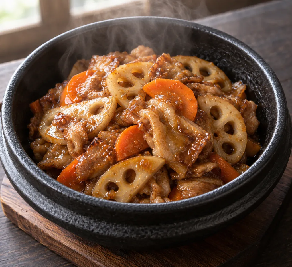 豚バラ肉とれんこんの味噌炒めの完成イメージ