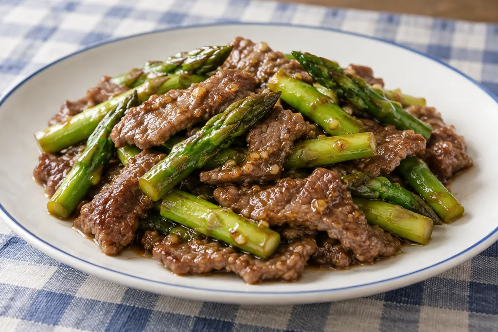牛もも肉とアスパラのごま炒めの完成イメージ