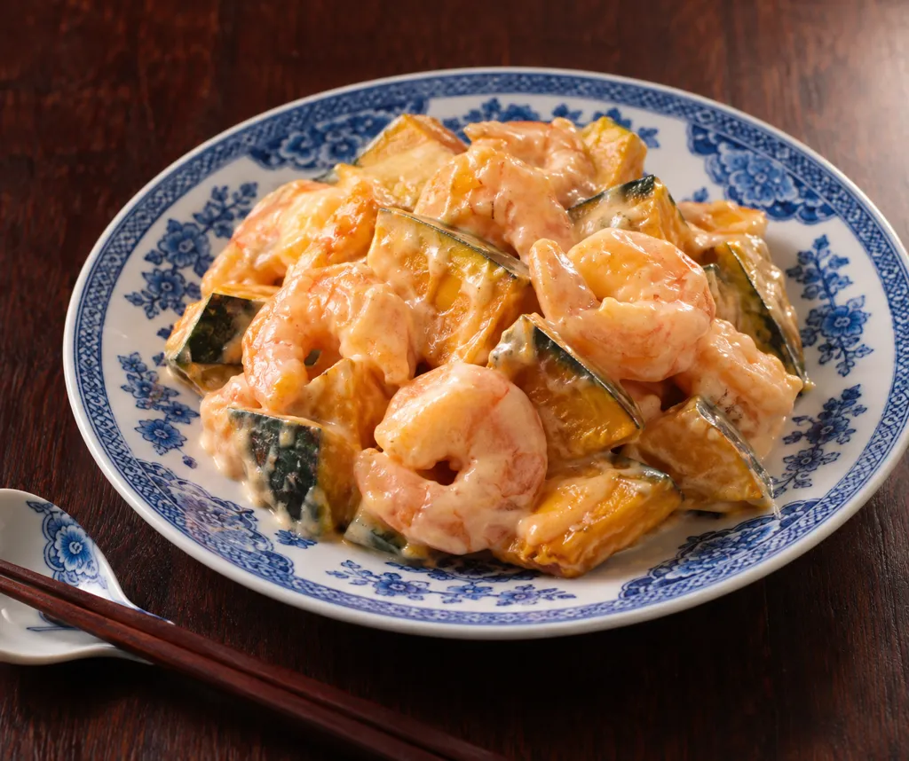 えびとかぼちゃの中華マヨ和えの完成イメージ