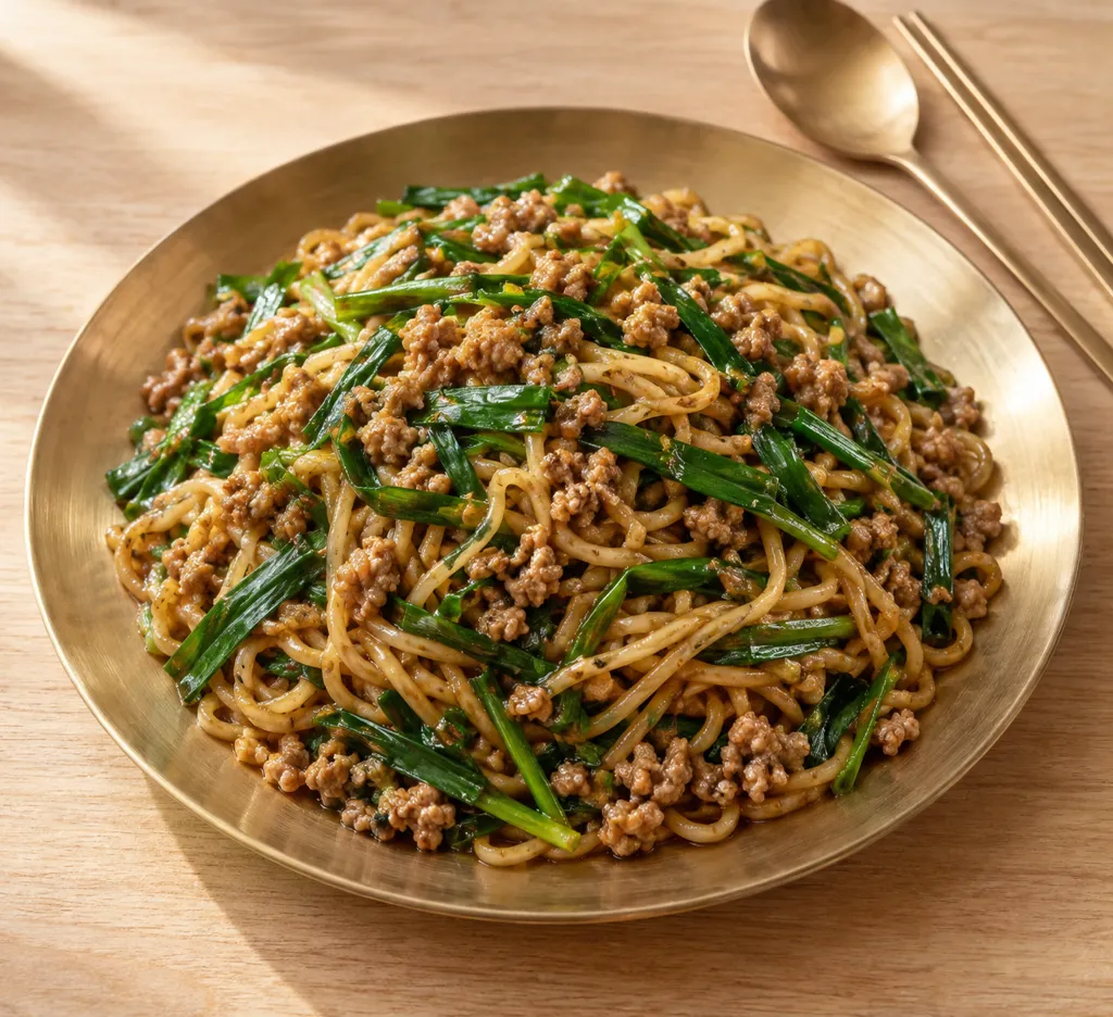 豚ひき肉とニラのエスニック焼き中華麺の完成イメージ