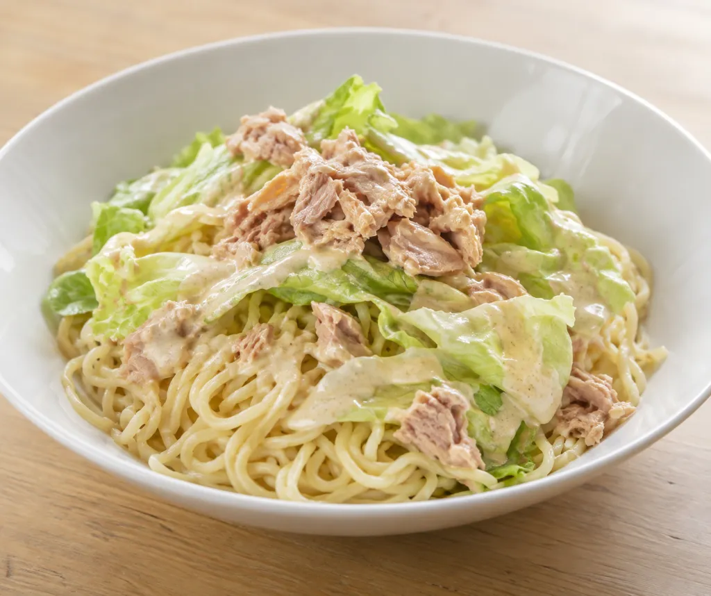 ツナとレタスの冷やし中華の完成イメージ