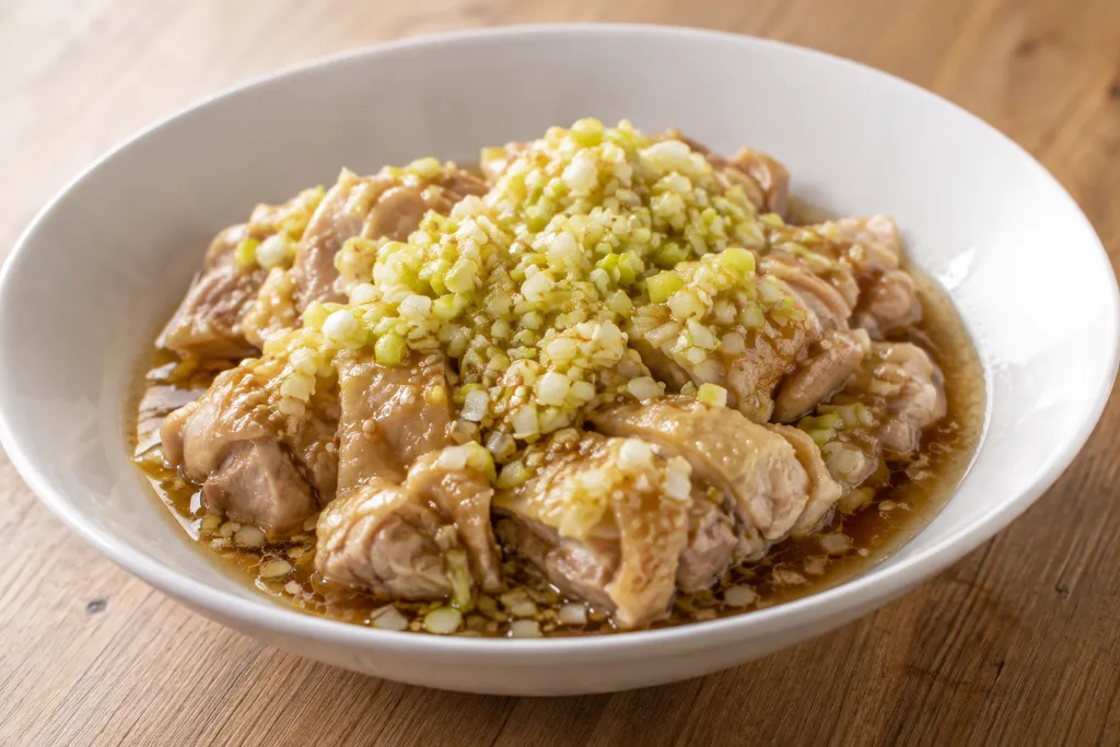 鶏もも肉とねぎの中華蒸し鶏の完成イメージ