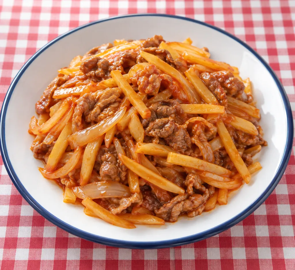 牛肉とじゃがいものケチャップ炒めの完成イメージ