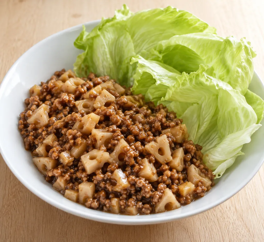 豚ひき肉とれんこんの中華レタス包みの完成イメージ