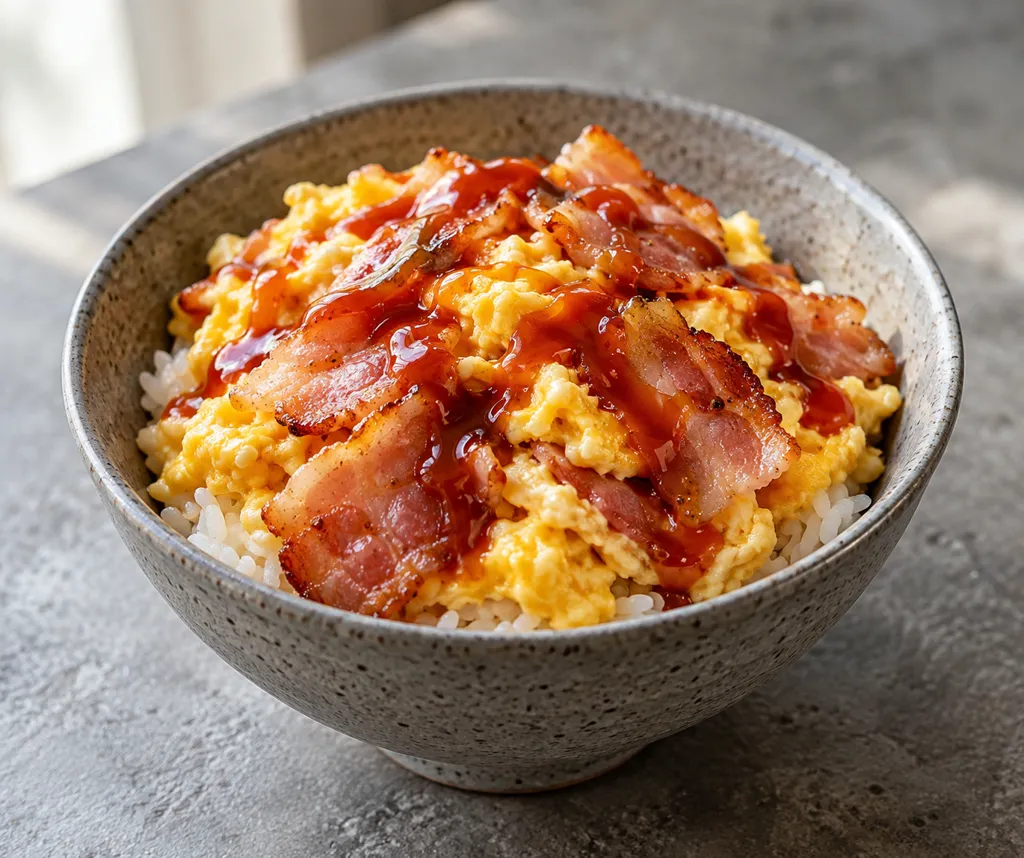 ベーコンと卵の韓国卵丼の完成イメージ
