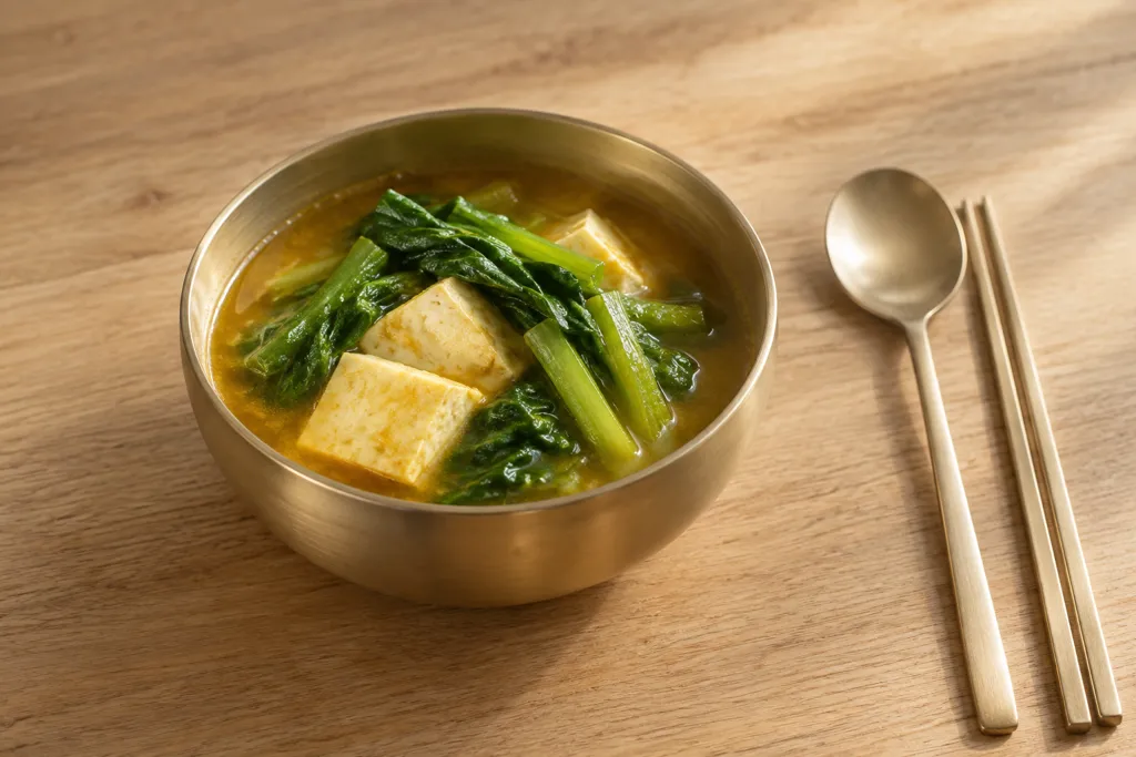 小松菜と豆腐のカレー汁の完成イメージ