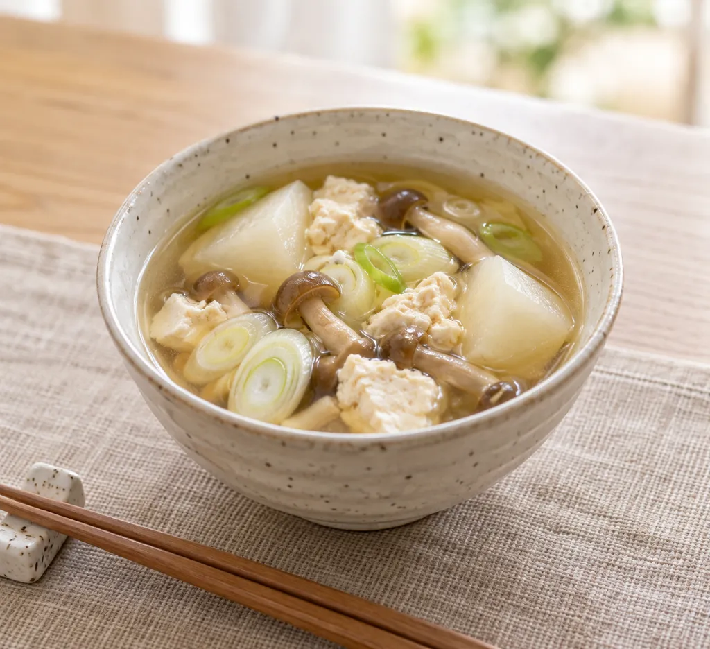 かぶとしめじの崩し豆腐けんちん汁の完成イメージ