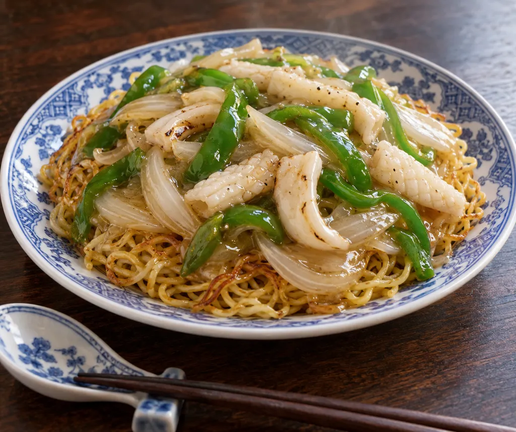 いかとピーマンのあんかけ焼きそばの完成イメージ