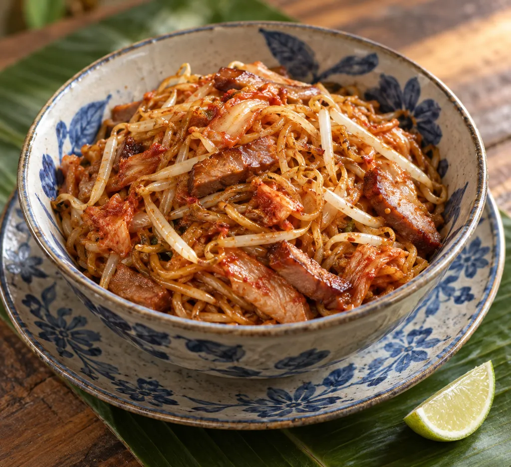 チャーシューともやしのキムチ焼き麺の完成イメージ