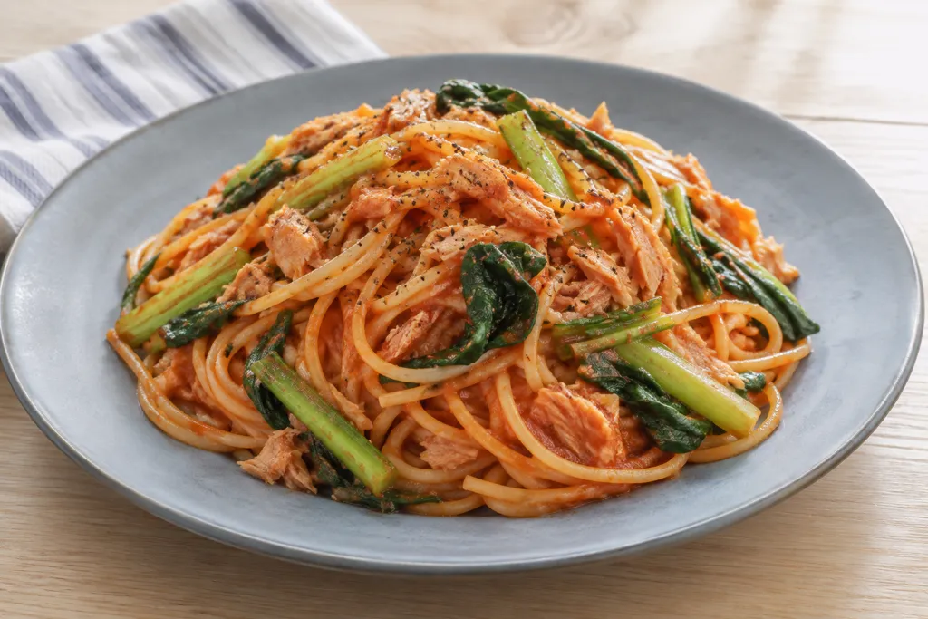 ツナと小松菜のケチャップパスタの完成イメージ