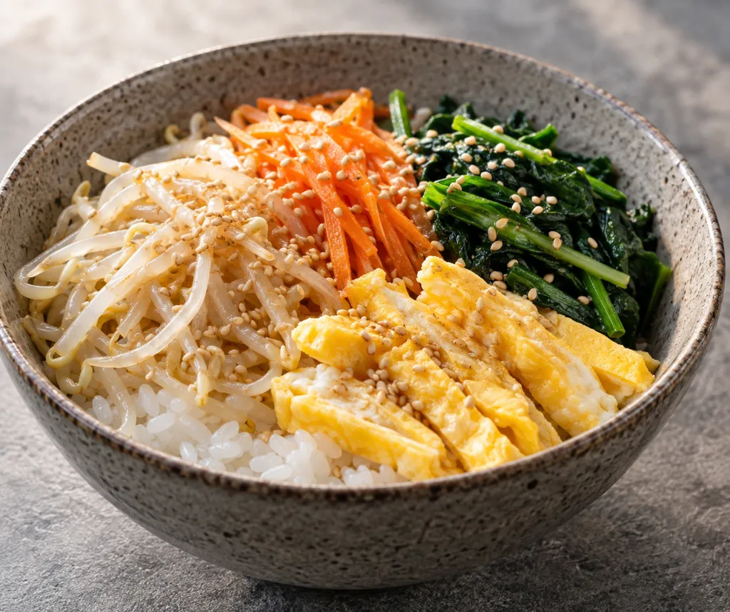 ほうれん草の三色ナムル丼の完成イメージ