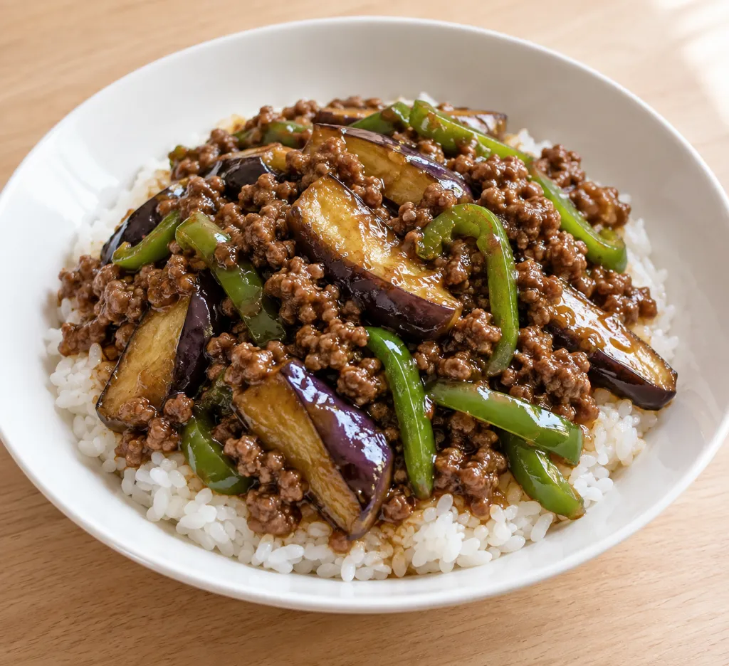 牛ひき肉となすの中華あんかけごはんの完成イメージ
