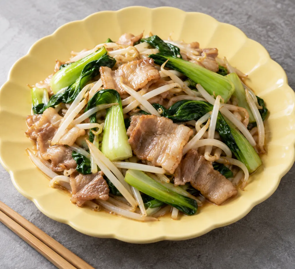 豚バラ肉とチンゲン菜の中華炒めの完成イメージ