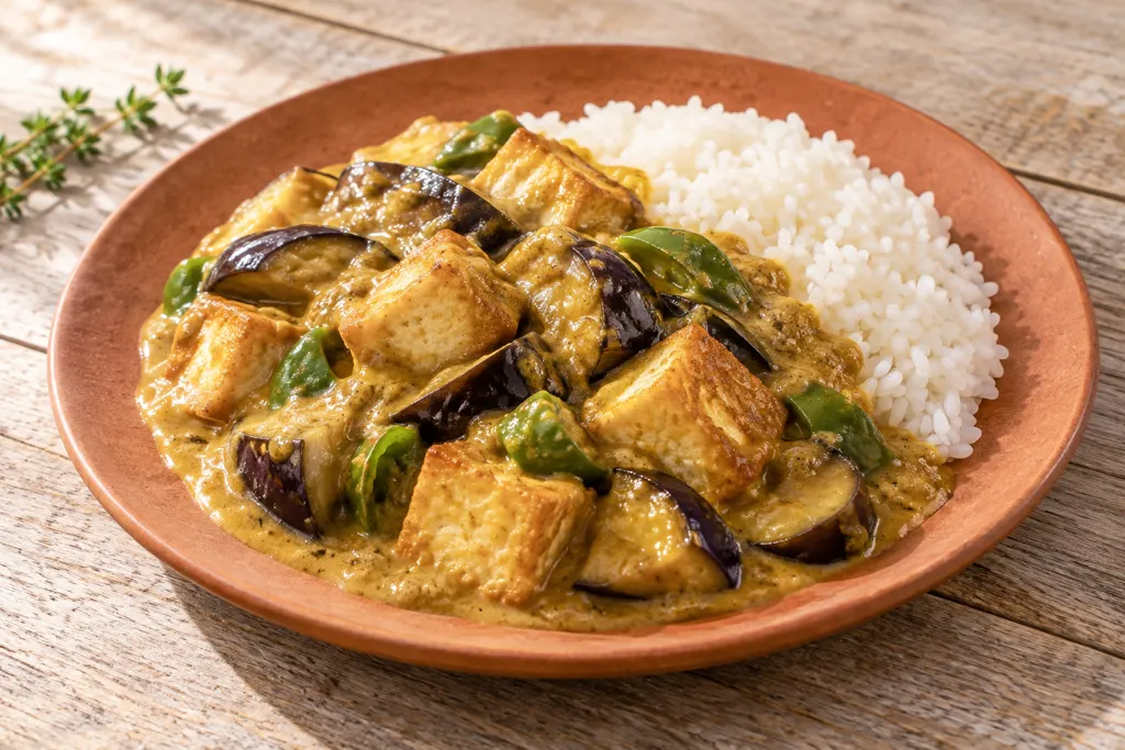 厚揚げとなすの味噌カレークリーム煮の完成イメージ