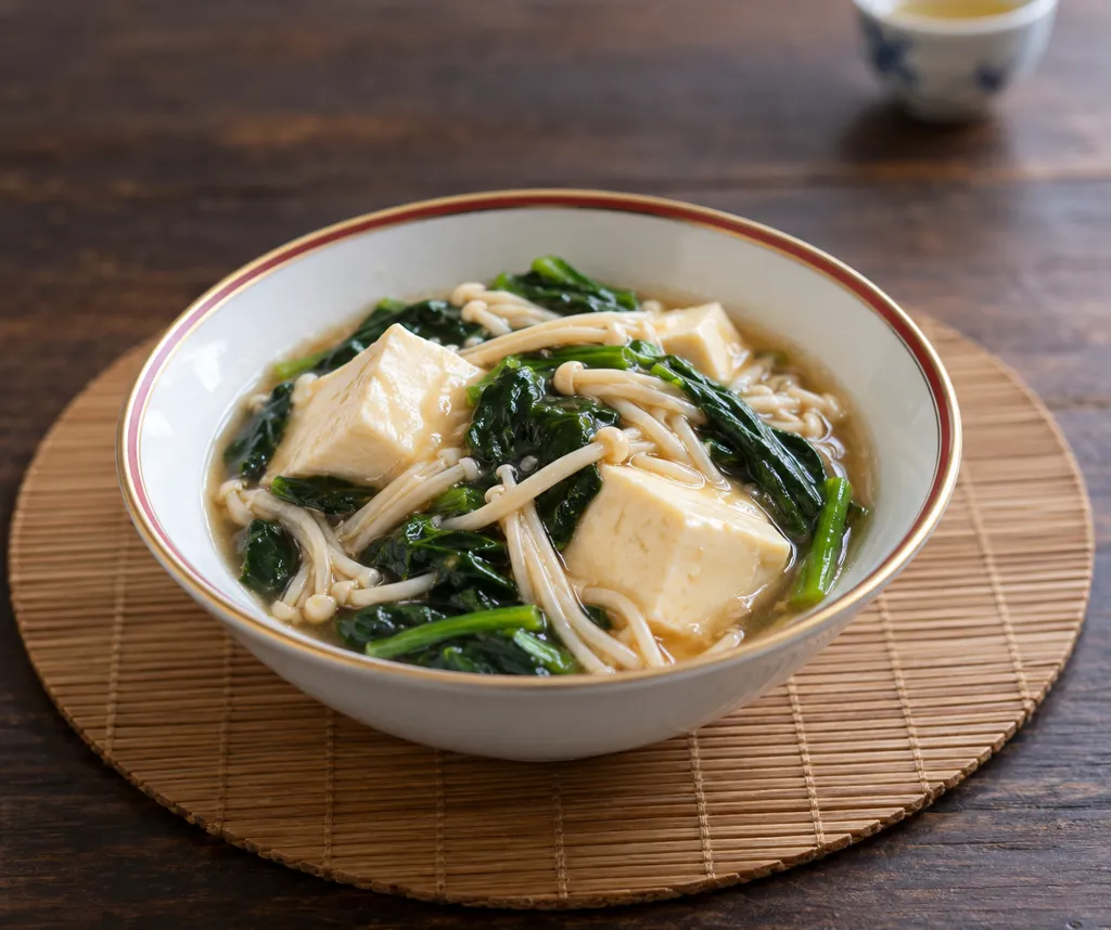 豆腐とほうれん草のえのき中華煮の完成イメージ