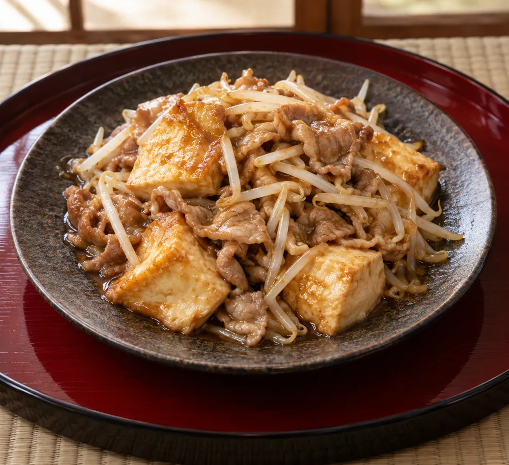 豆腐と豚こま肉のしょうが醤油炒めの完成イメージ