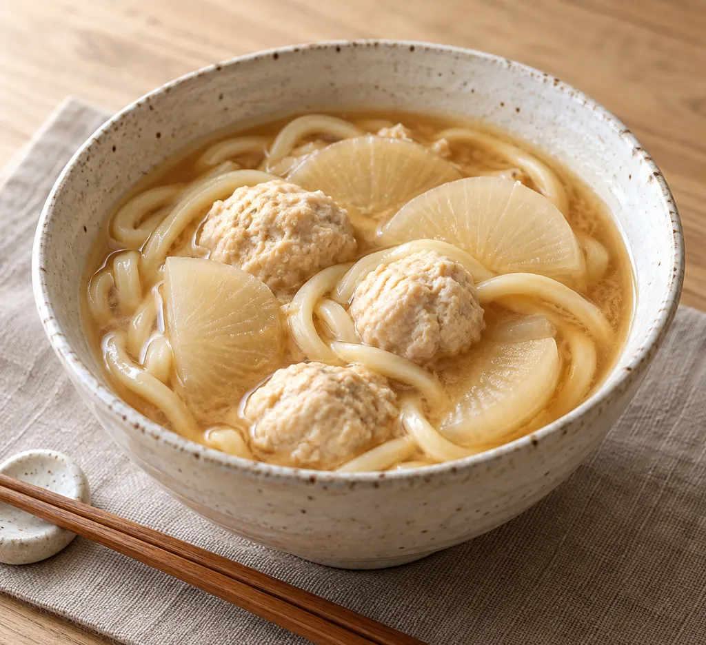 鶏団子と大根の味噌煮込みうどんの完成イメージ