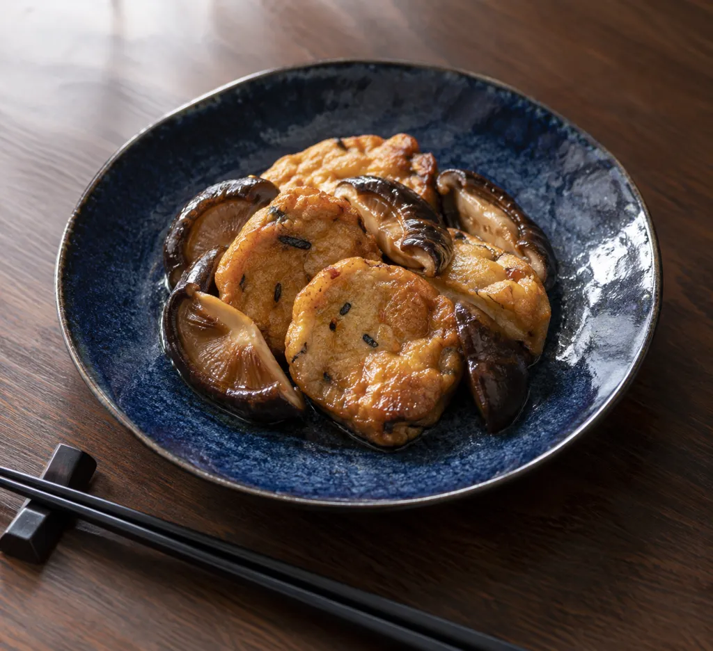 がんもどきとしいたけのだし醤油焼きの完成イメージ