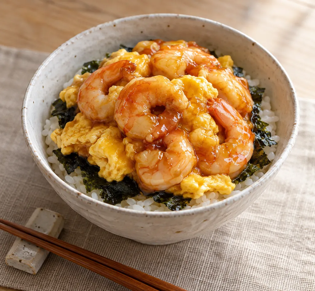 えびと卵ののり弁風丼の完成イメージ