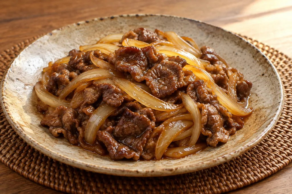 牛もも肉と玉ねぎの照り焼きの完成イメージ
