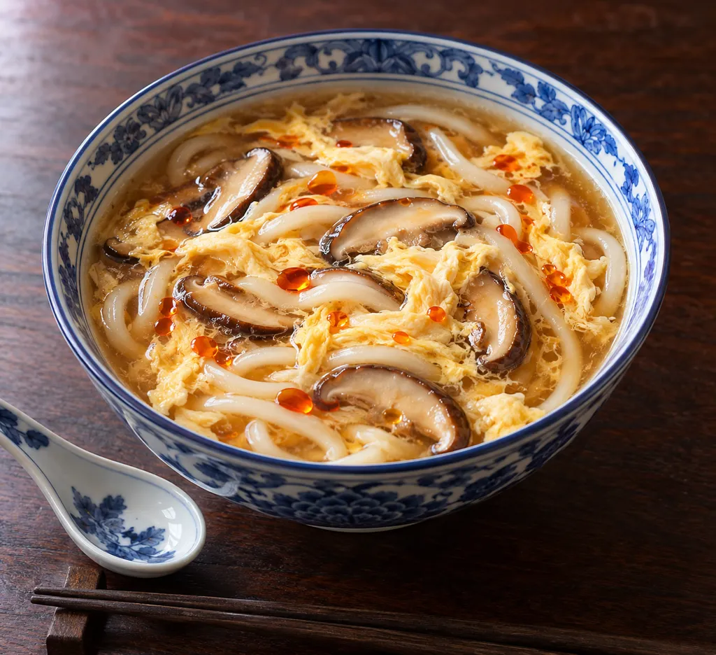 しいたけと卵の酸辣湯うどんの完成イメージ