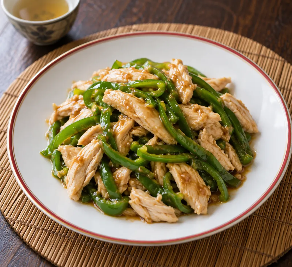 鶏むね肉とピーマンの中華蒸し鶏の完成イメージ