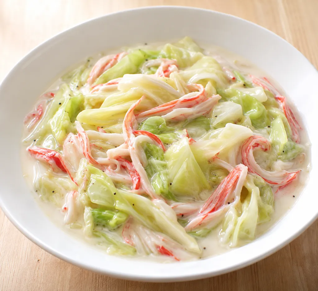 かにかまとキャベツの中華ミルク煮の完成イメージ