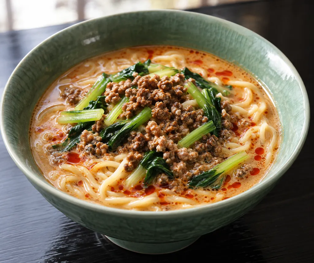 牛ひき肉と小松菜のしょうが担々麺の完成イメージ