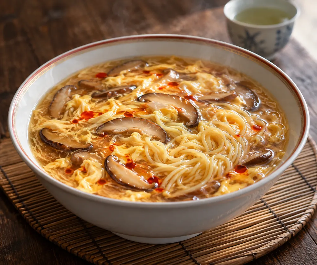 しいたけと卵の酸辣湯麺の完成イメージ