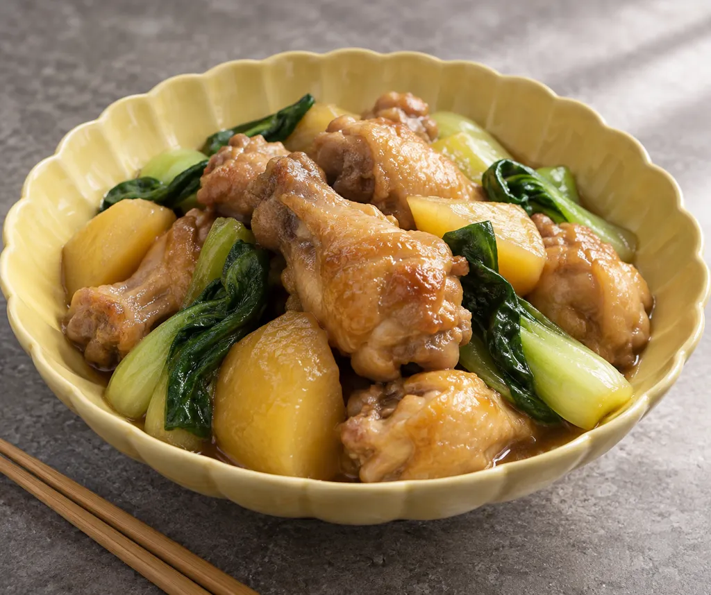 手羽元とチンゲン菜の中華肉じゃがの完成イメージ