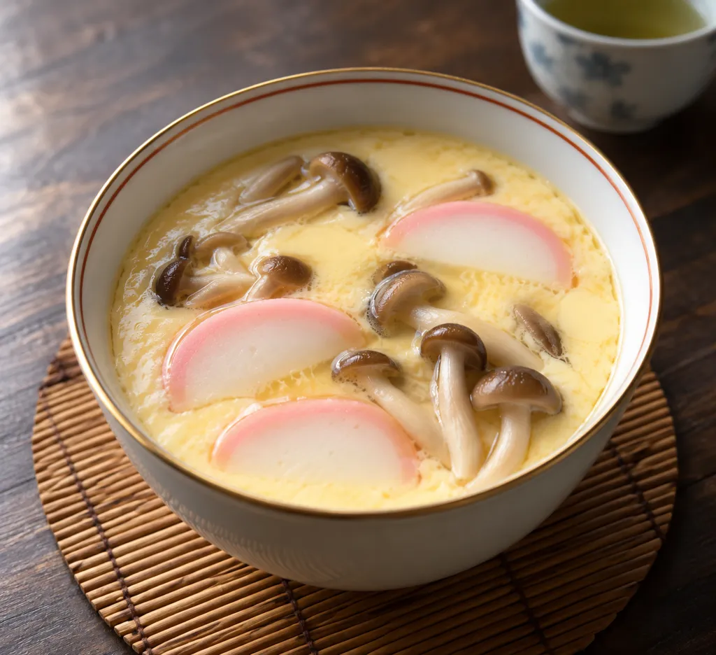 かまぼことしめじの中華茶碗蒸しの完成イメージ