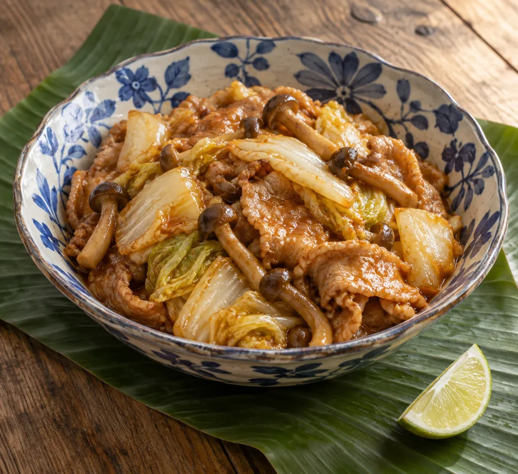 豚もも肉と白菜の甘辛味噌炒めの完成イメージ