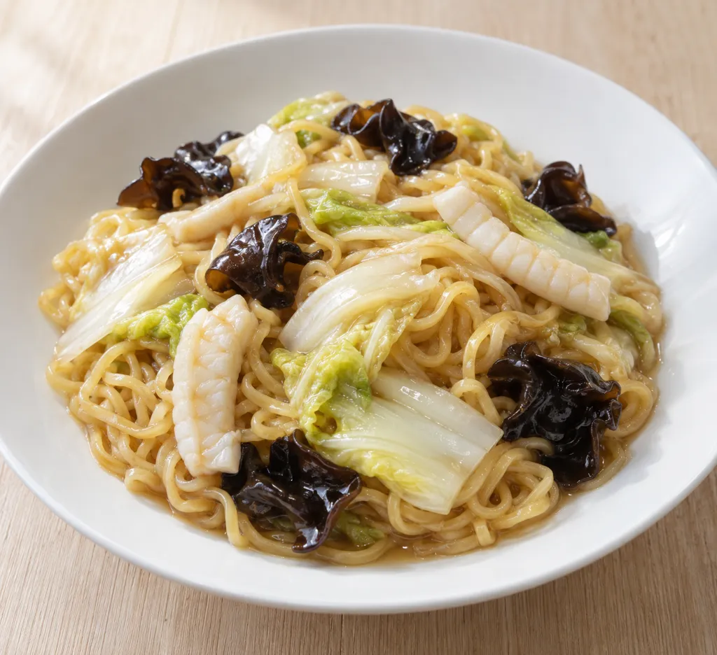 いかと白菜の中華焼き麺の完成イメージ