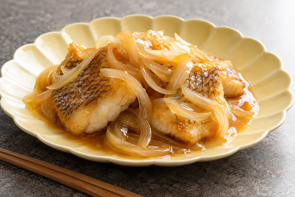 たいと玉ねぎの甘酢あんかけの完成イメージ