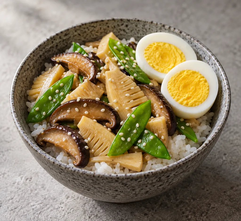 たけのことしいたけのナムル丼の完成イメージ