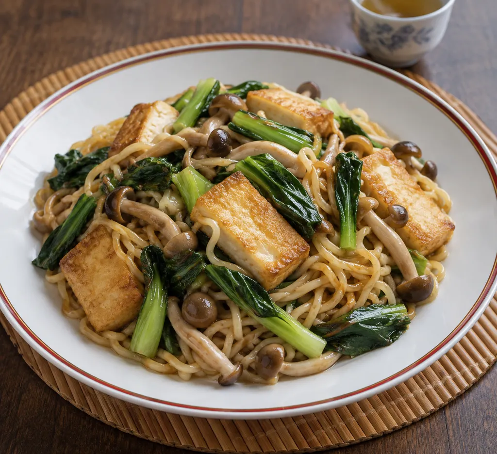 厚揚げと小松菜しめじの中華塩麺の完成イメージ