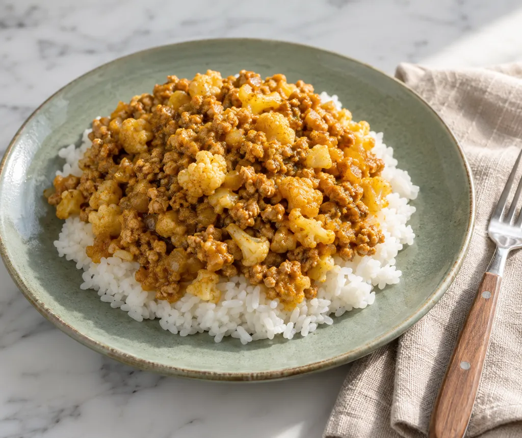 鶏ひき肉とカリフラワーのドライカレーの完成イメージ
