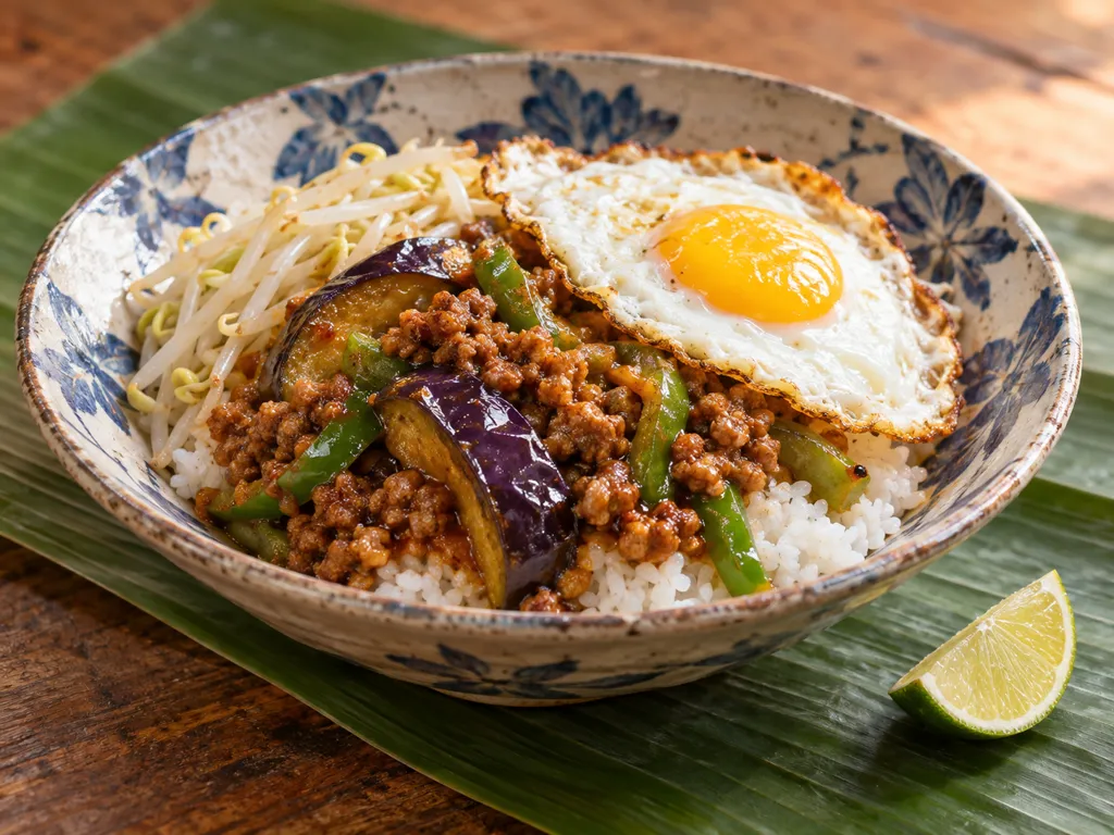 豚ひき肉となすピーマンのビビンバの完成イメージ