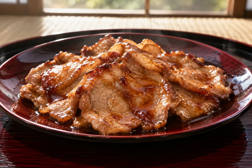 時短豚ロースとにんにくだれの照り焼きの完成イメージ