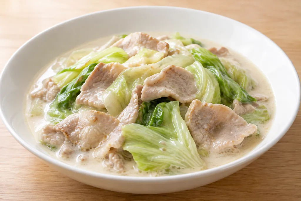 豚ロースとレタスの中華ミルク煮の完成イメージ