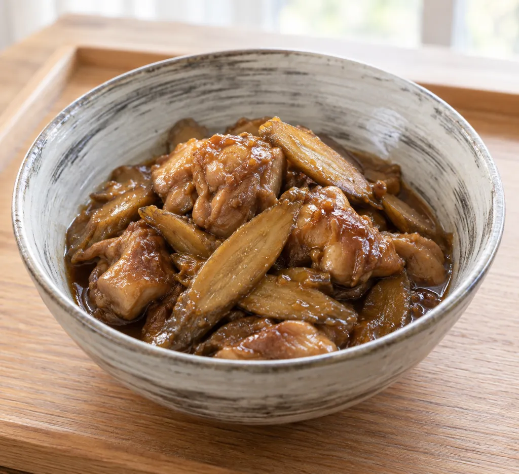 鶏もも肉とごぼうの味噌煮の完成イメージ