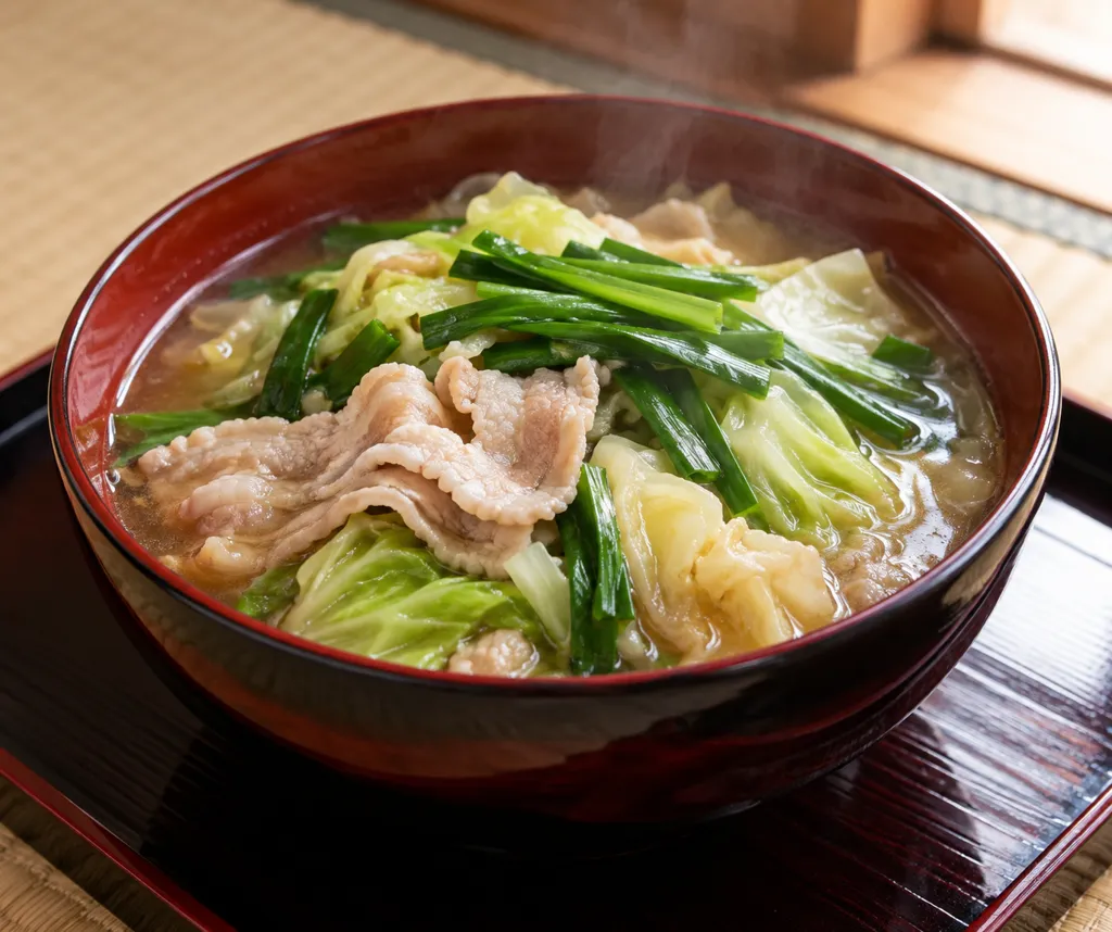 時短豚バラ肉とキャベツのもつ鍋風の完成イメージ