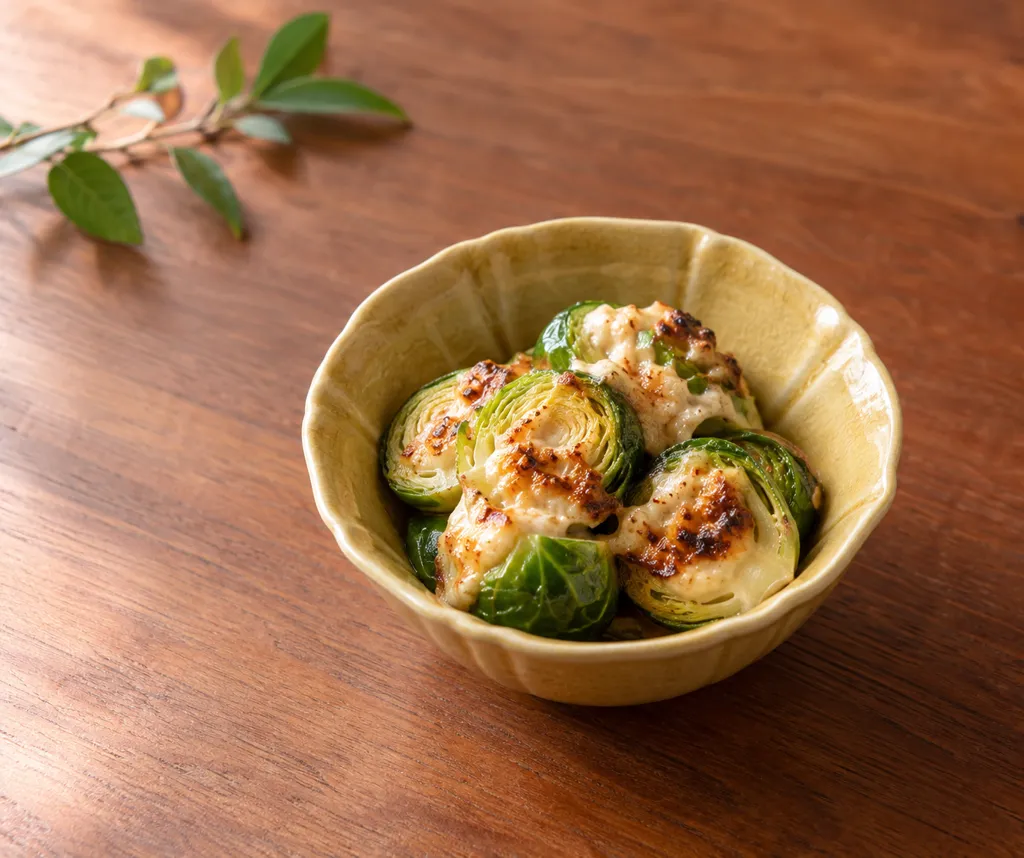 芽キャベツのにんにく味噌マヨ焼きの完成イメージ