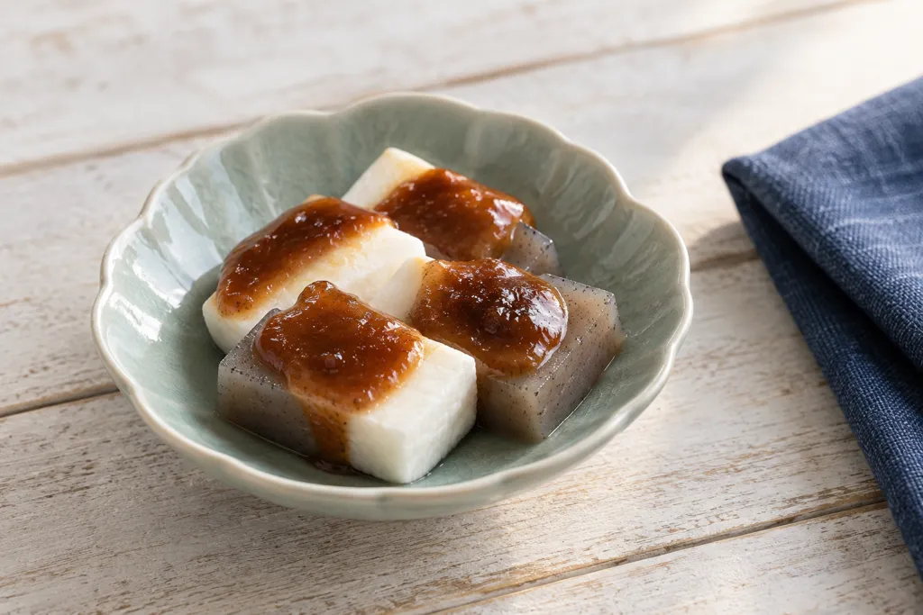 こんにゃくとはんぺんの甘味噌田楽の完成イメージ