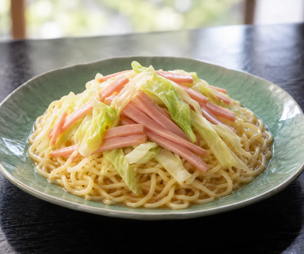 ハムとキャベツの冷やし中華の完成イメージ