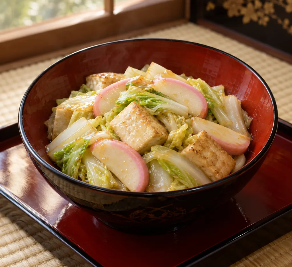 豆腐とかまぼこのだし醤油炒めの完成イメージ