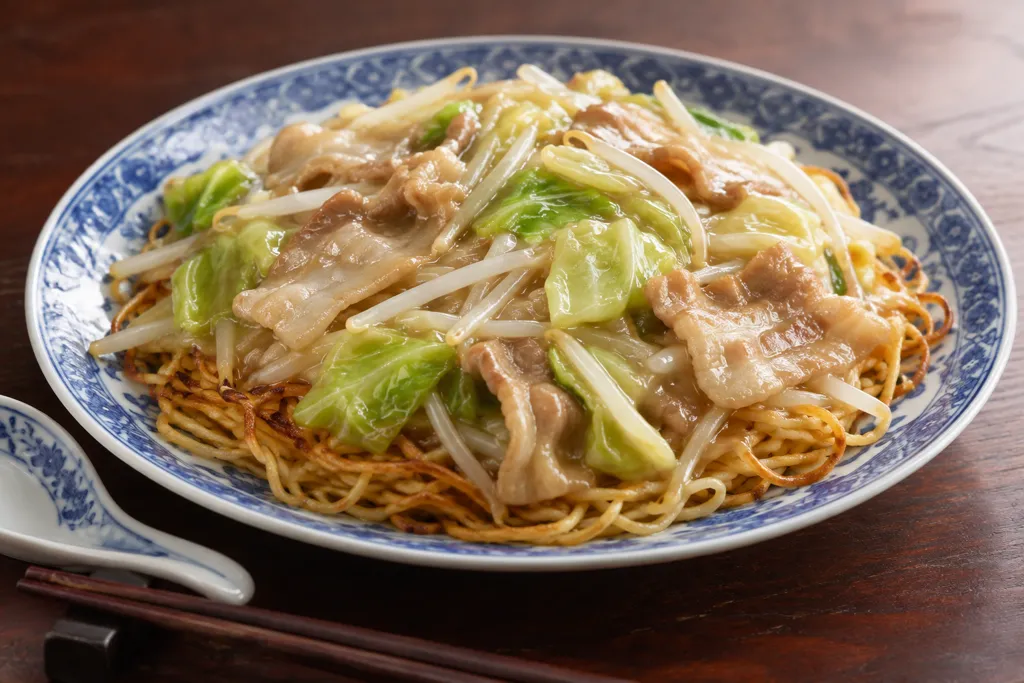 豚バラ肉とキャベツのあんかけ焼きそばの完成イメージ